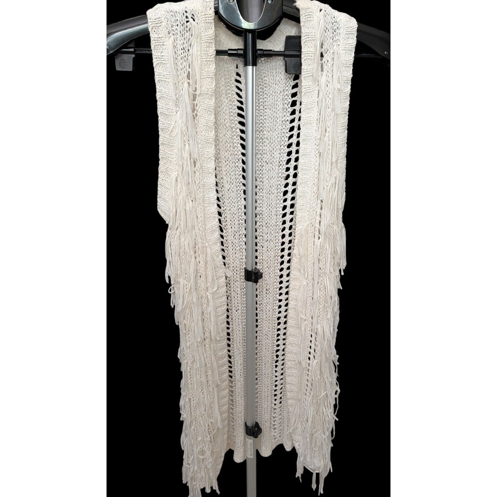 Cachet White Crochet Fringe Duster Cardigan Sz S Hippie Festival Beachy